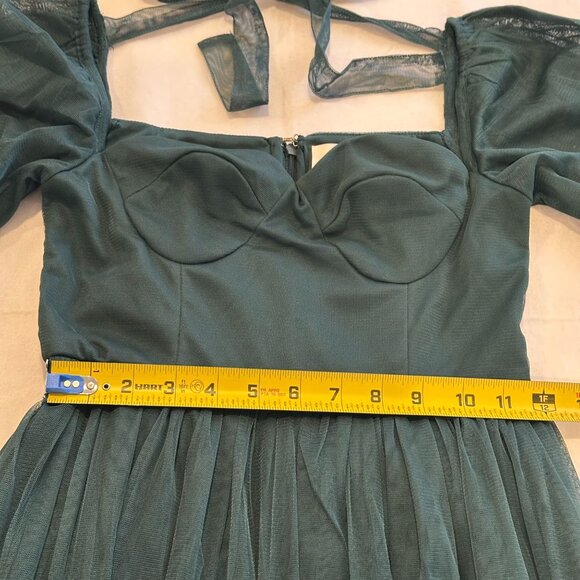 Anaya With Love Emerald Green Tulle Maxi Dress Size 2 Puff Sleeve Formal Gown - Picture 11 of 16